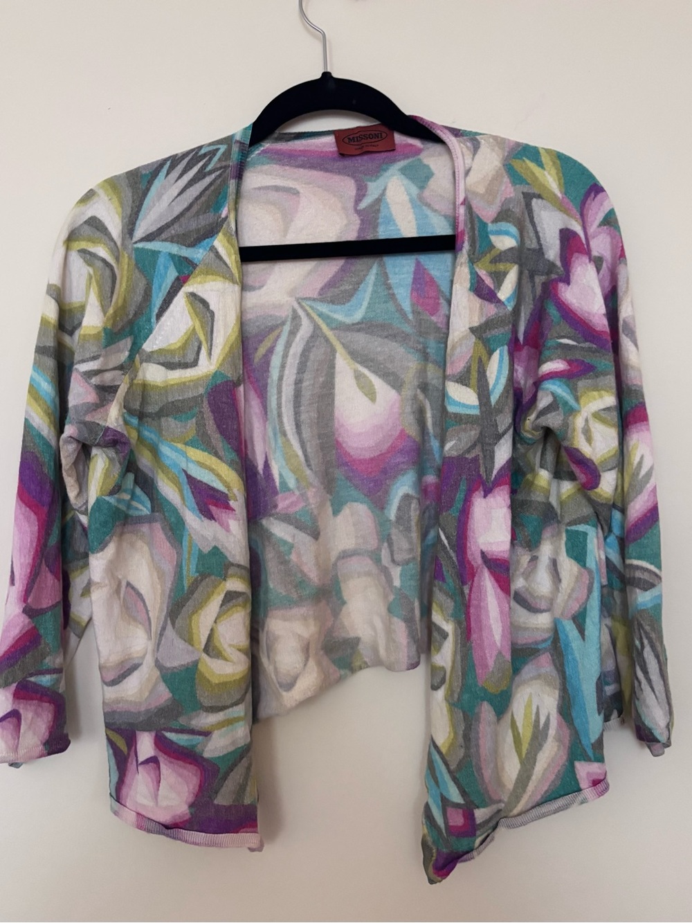 Missoni Italy Cashmere Abstract Floral Open Front Cardigan Sweater M